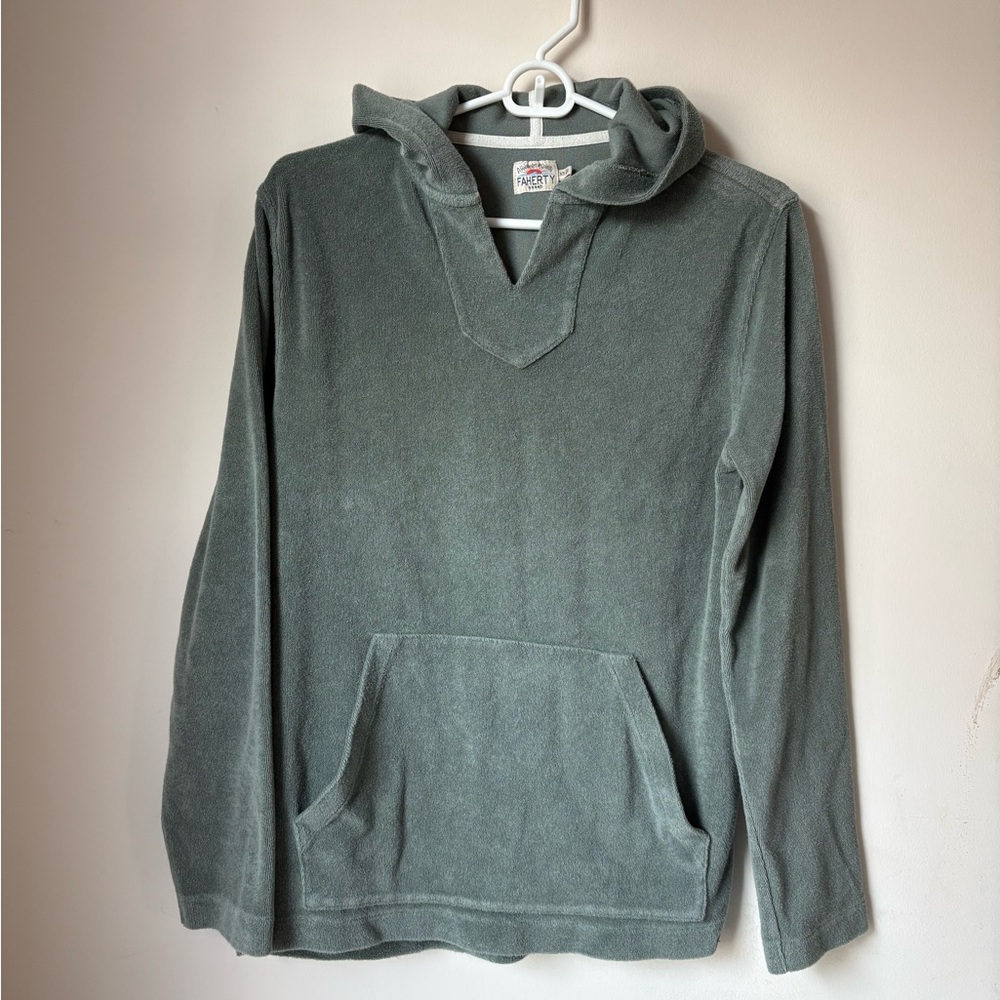 Faherty Hoodie French Terry Olive Green Organic Cotton Blend Pullover XS